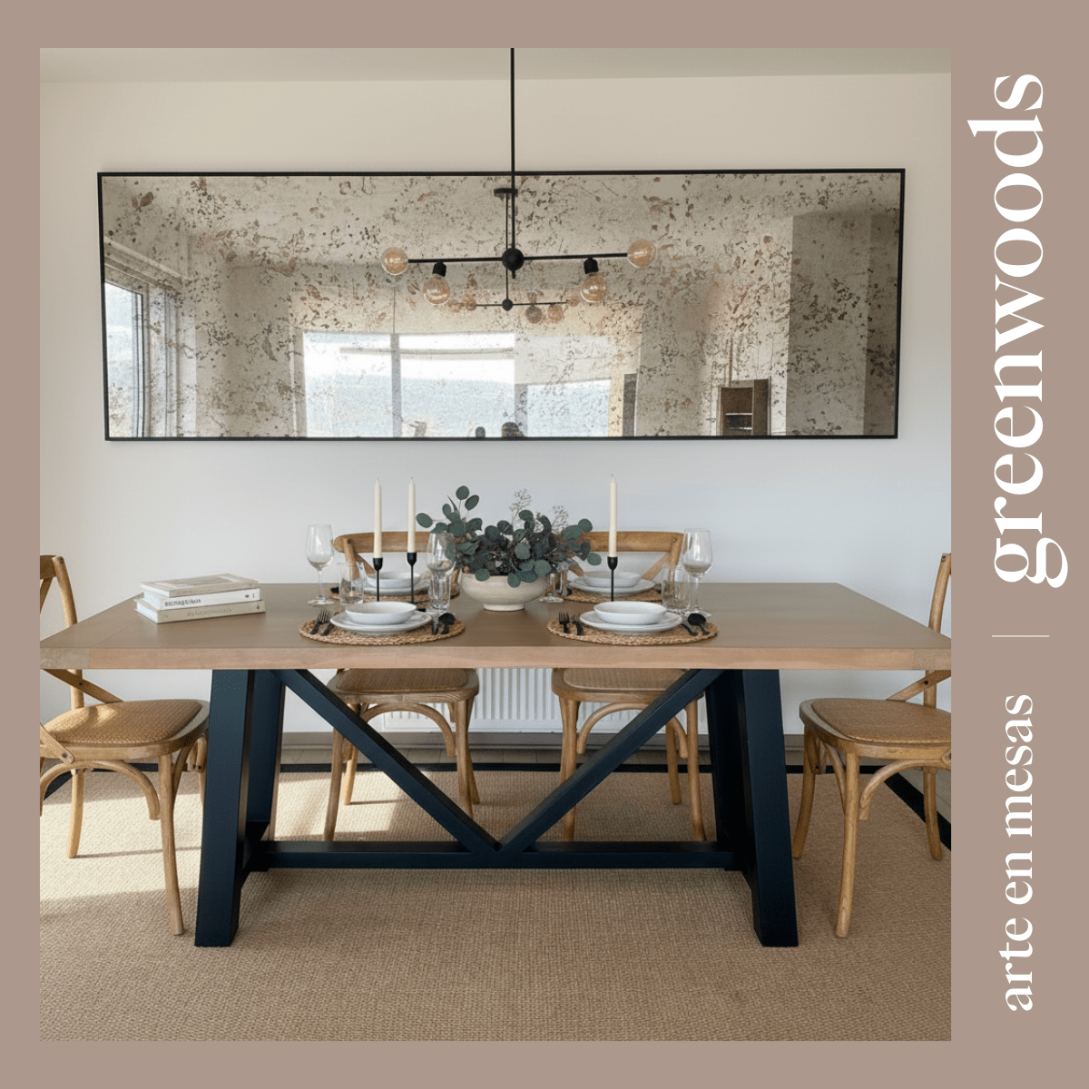 Mesa comedor madera y fierro industrial modelo Viena - | Greenwoods Chile